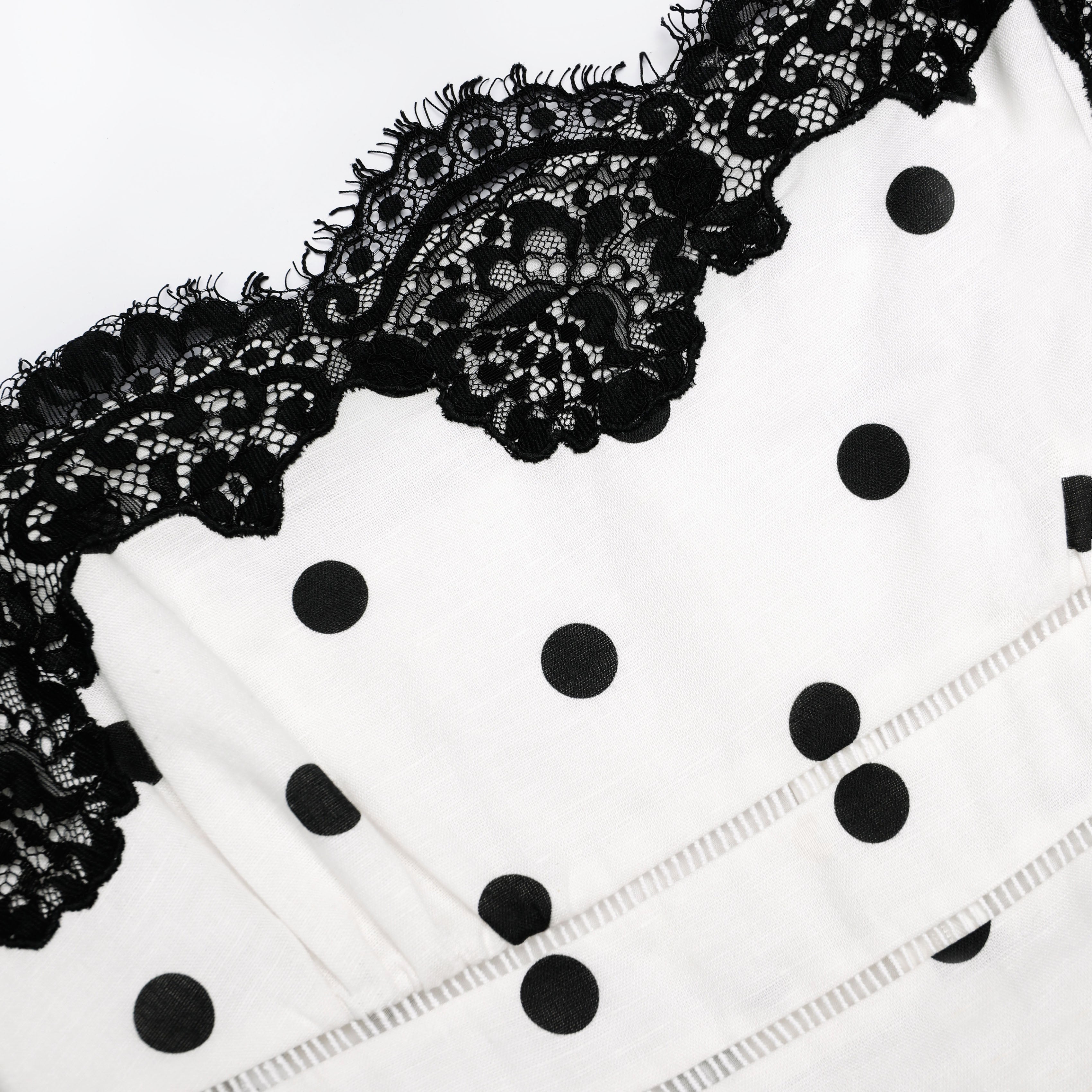 White Polka Dot Linen Midi Dress