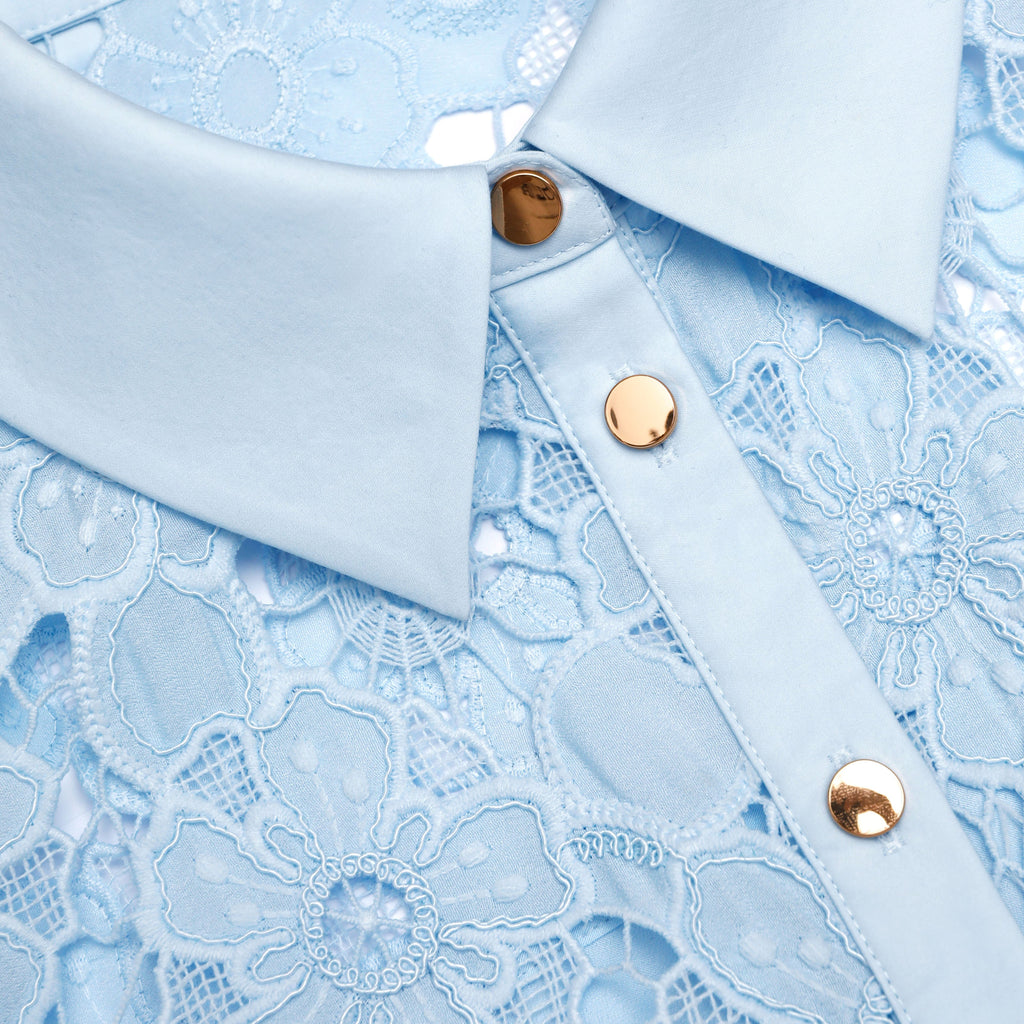 Blue Lace Collared Midi Dress