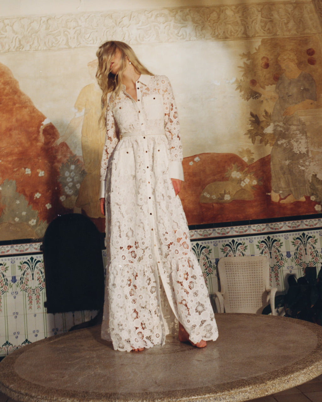 White Lace Collared Maxi Dress