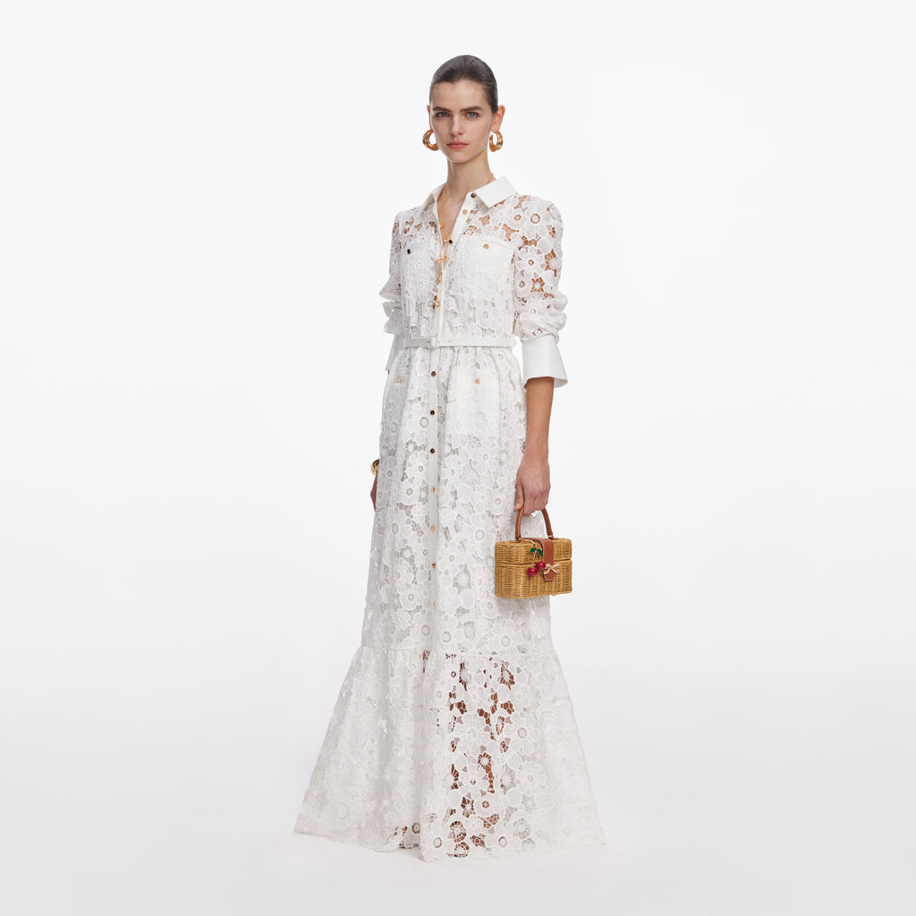 White Lace Collared Maxi Dress