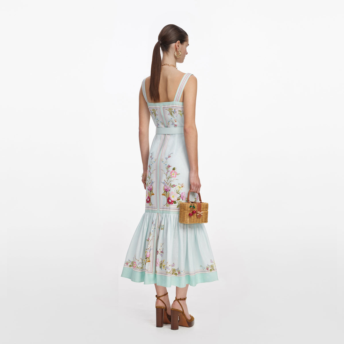 Mint Floral Linen Midi Dress