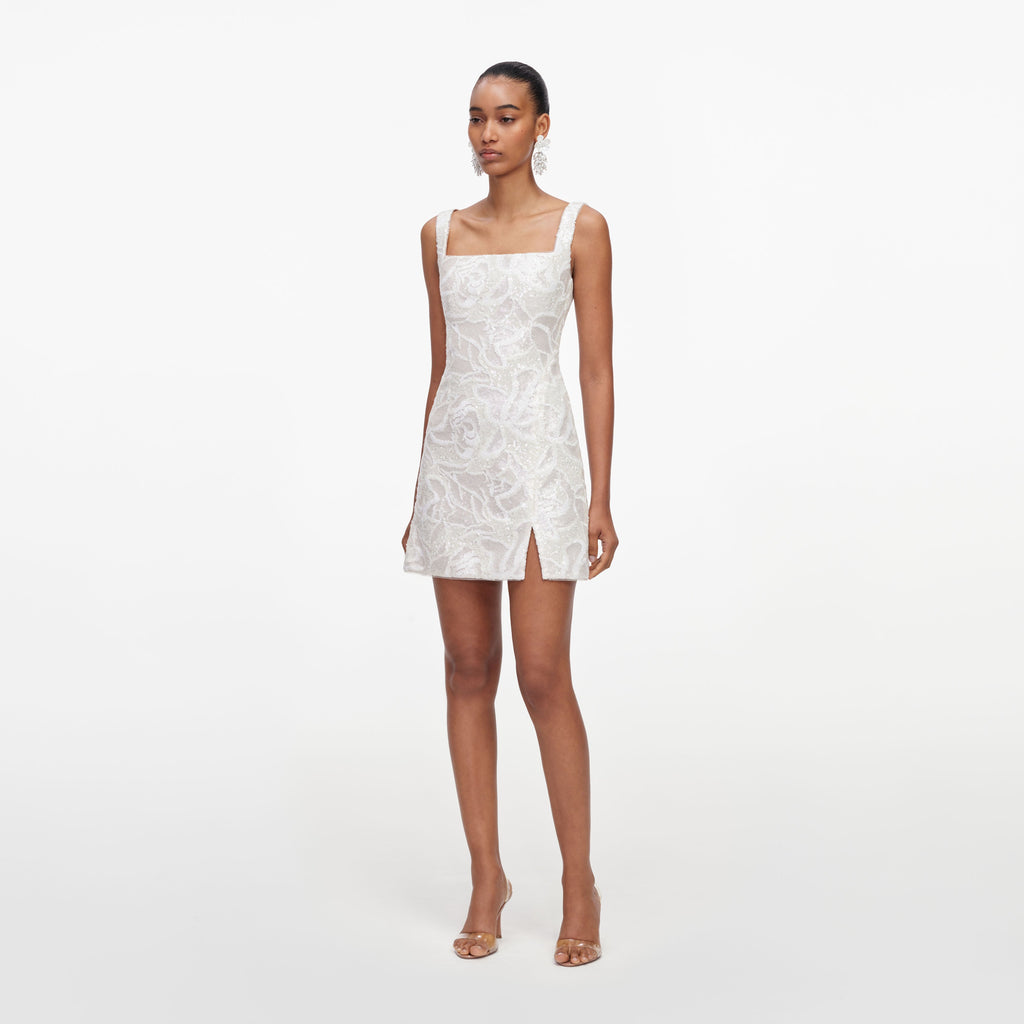 White Sequin Lace Mini Dress