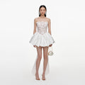 White Sequin Lace Bow Mini Dress