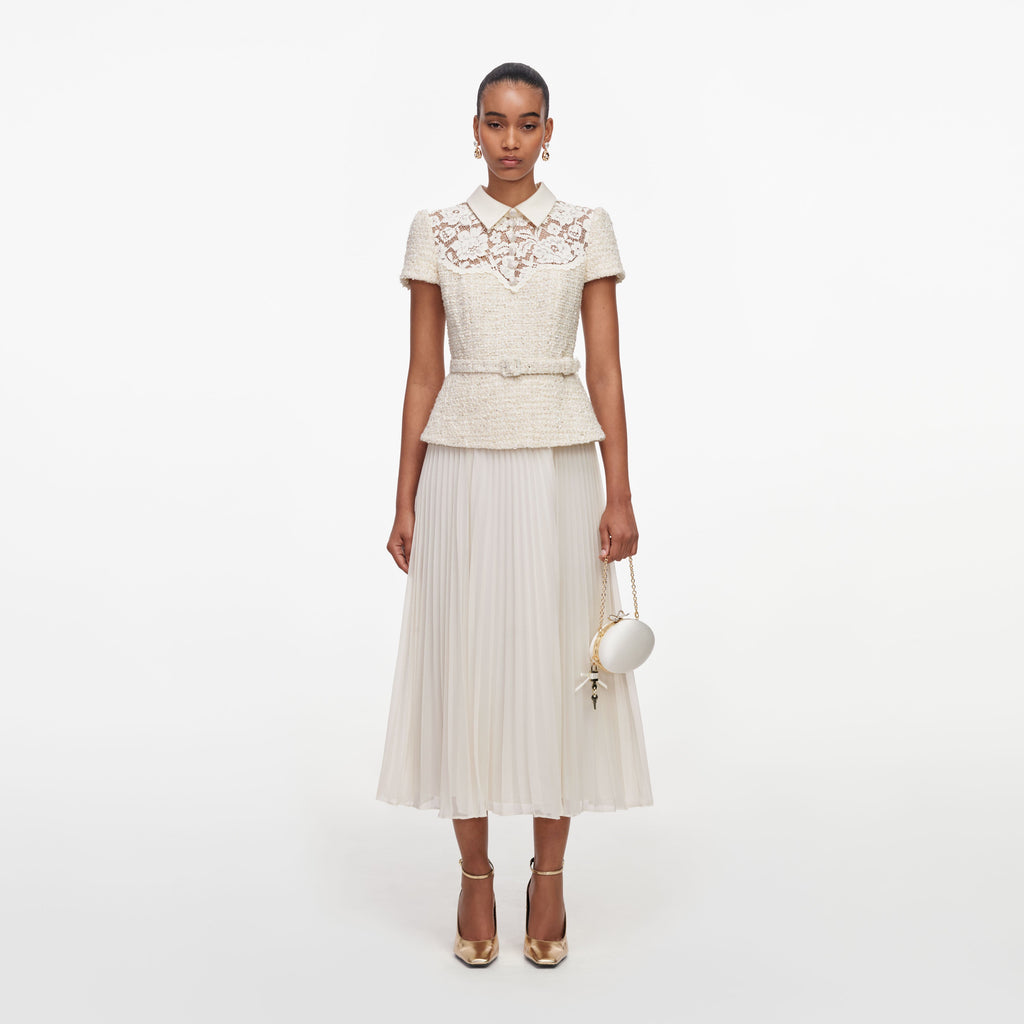 Cream Lace Boucle Midi Dress