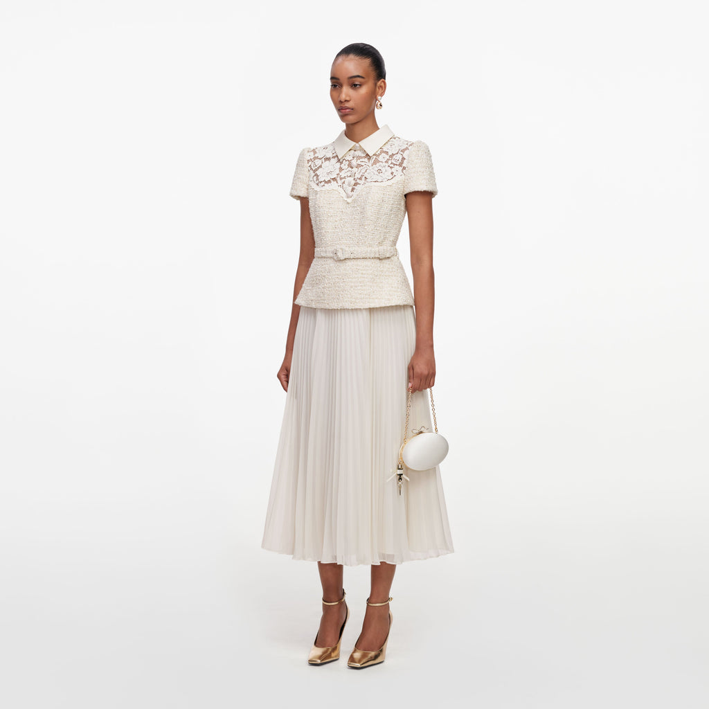 Cream Lace Boucle Midi Dress