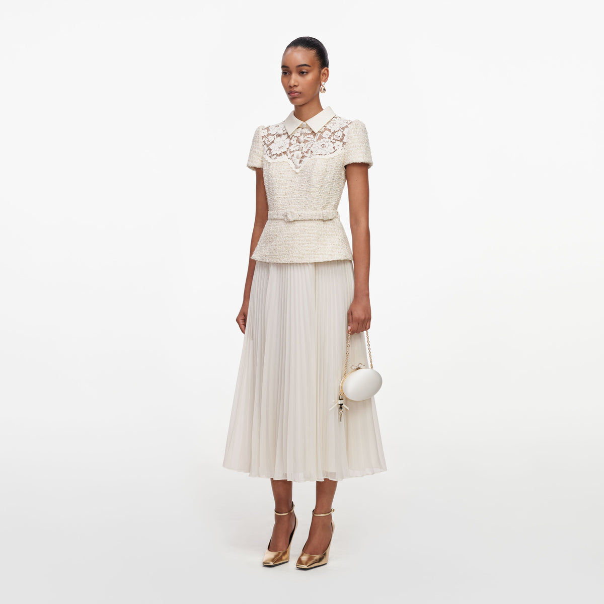 Cream Lace Boucle Midi Dress