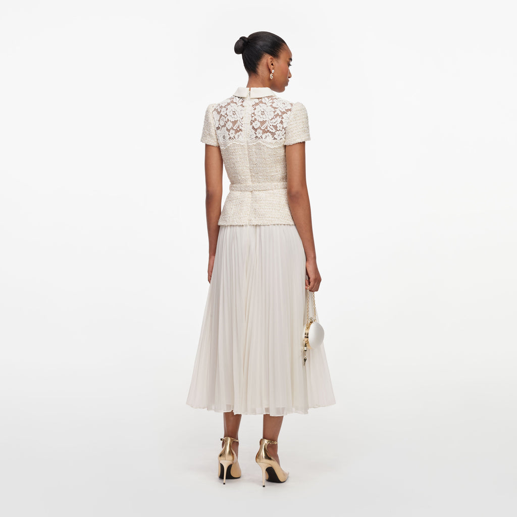 Cream Lace Boucle Midi Dress