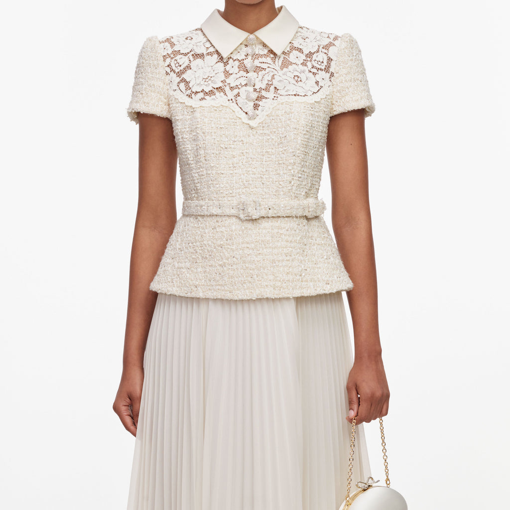 Cream Lace Boucle Midi Dress