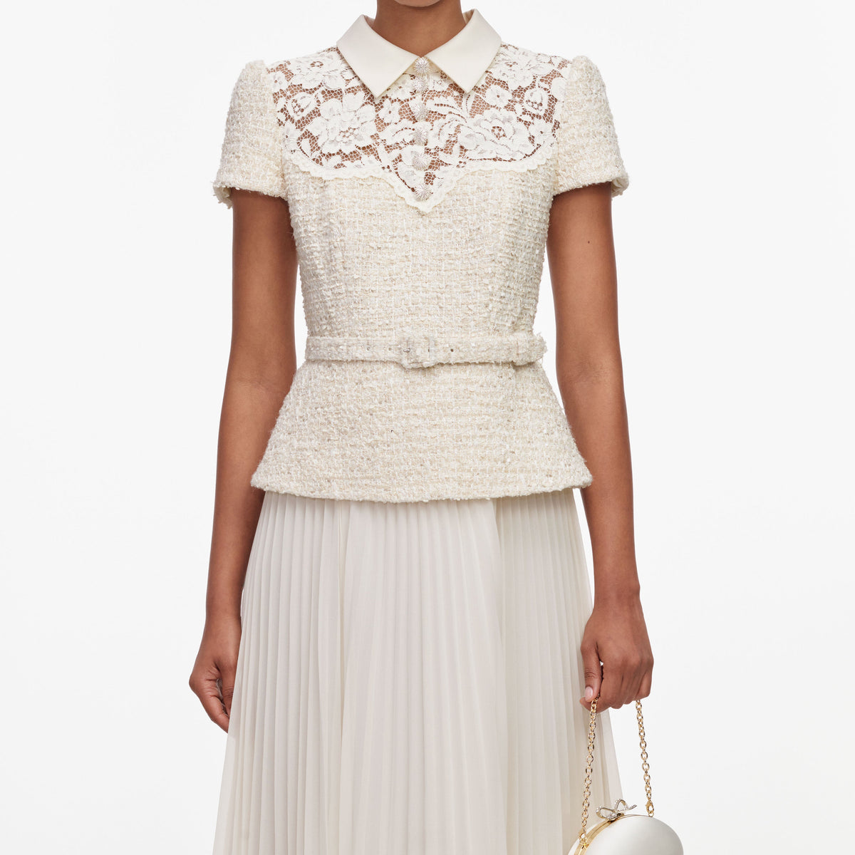 Cream Lace Boucle Midi Dress