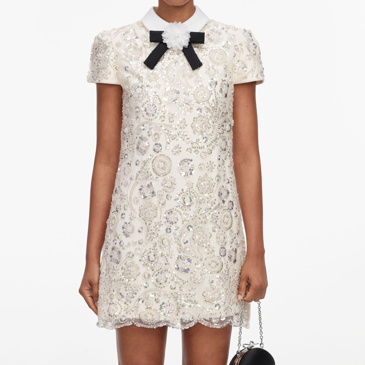 Cream Sequin Embellished Mini Dress