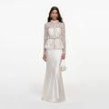 Cream Sequin Embellished Satin Maxi Dress