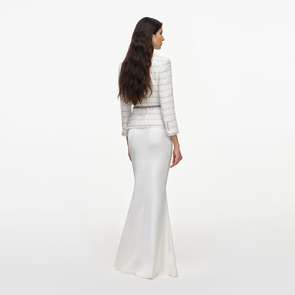 White Boucle Satin Maxi Dress