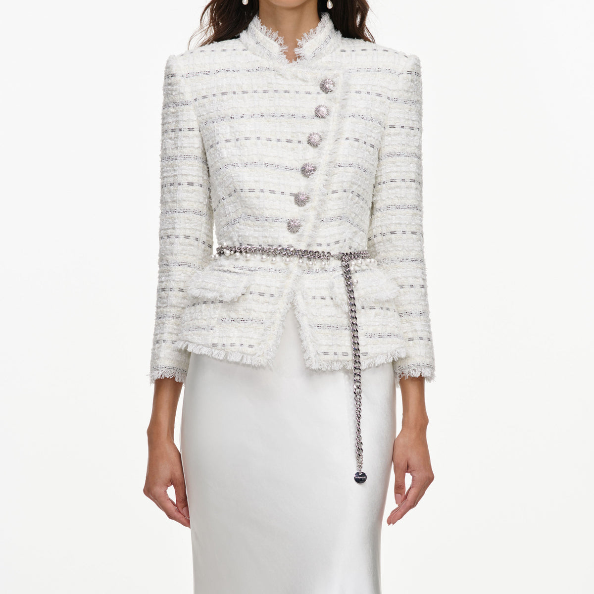 White Boucle Satin Maxi Dress