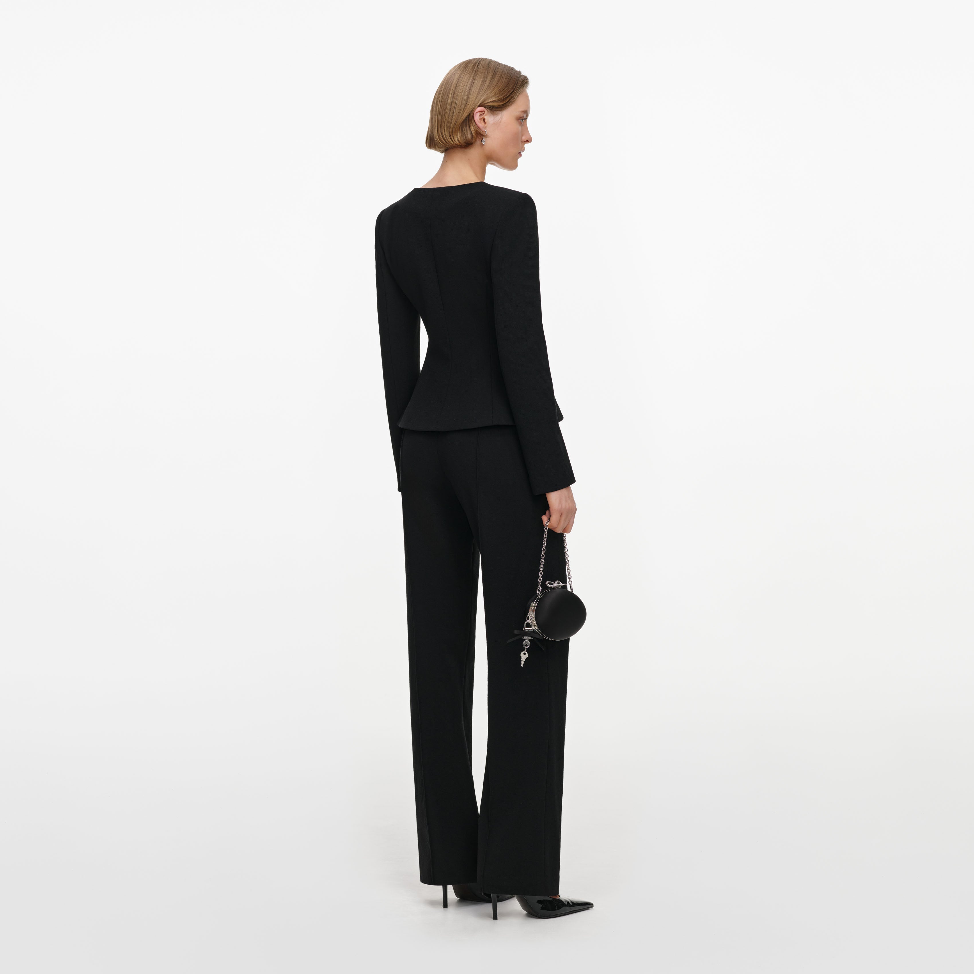 Black Tailored Wool Crepe Jumpsuit