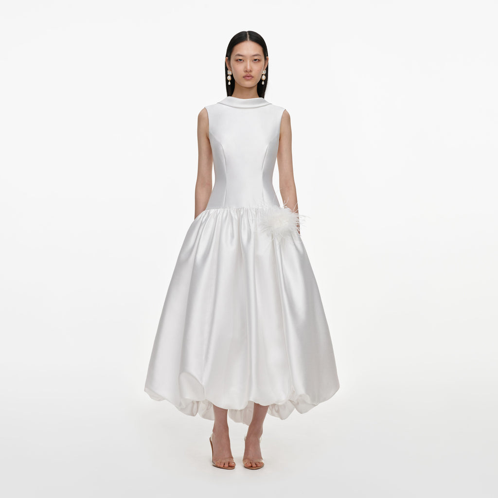 White Taffeta Bubble Hem Midi Dress