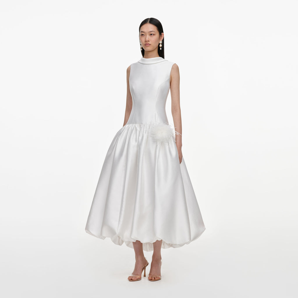 White Taffeta Bubble Hem Midi Dress
