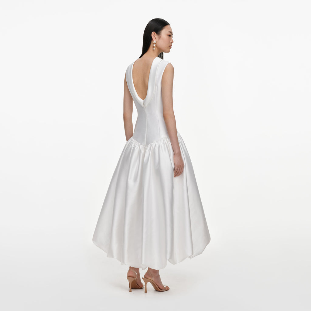 White Taffeta Bubble Hem Midi Dress