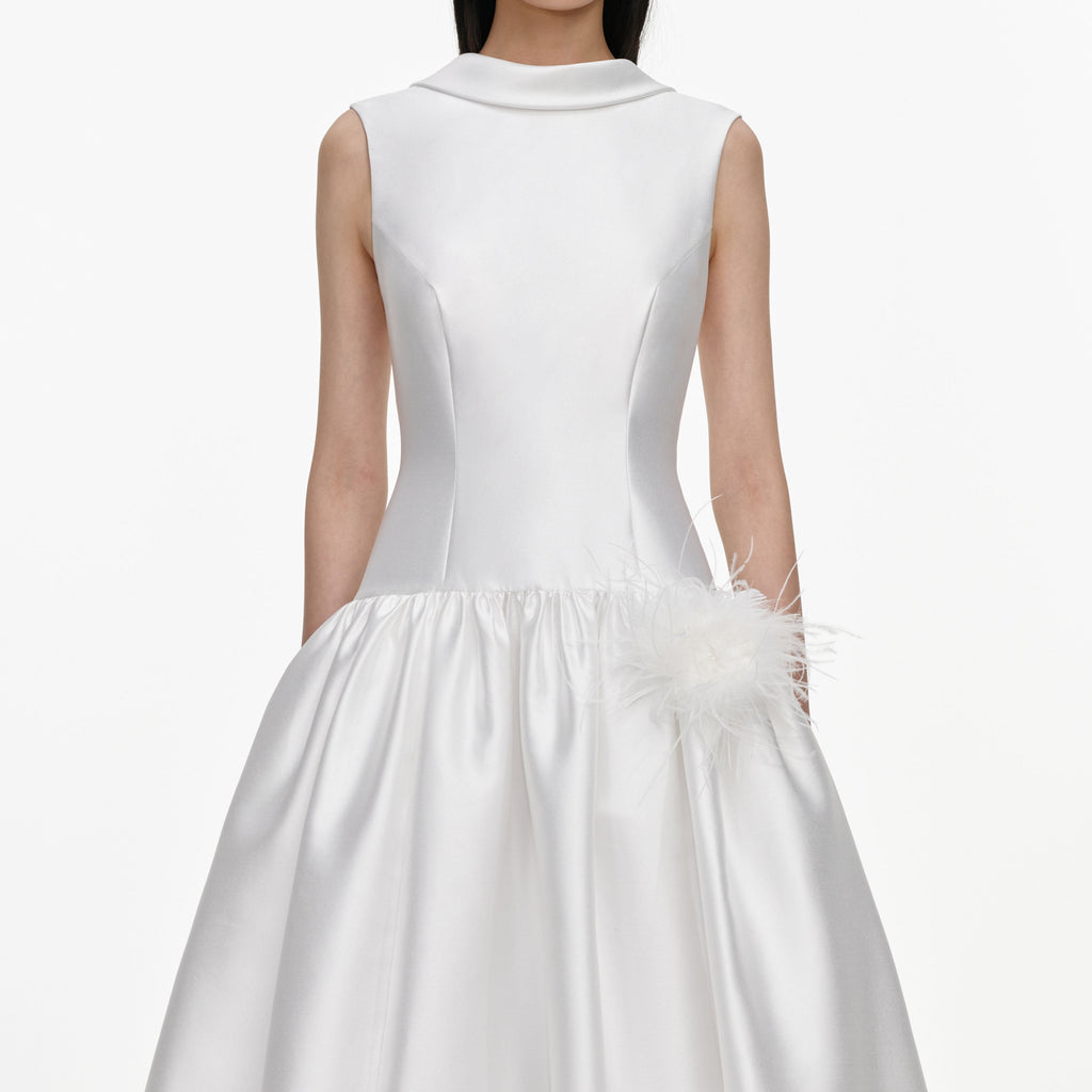 White Taffeta Bubble Hem Midi Dress