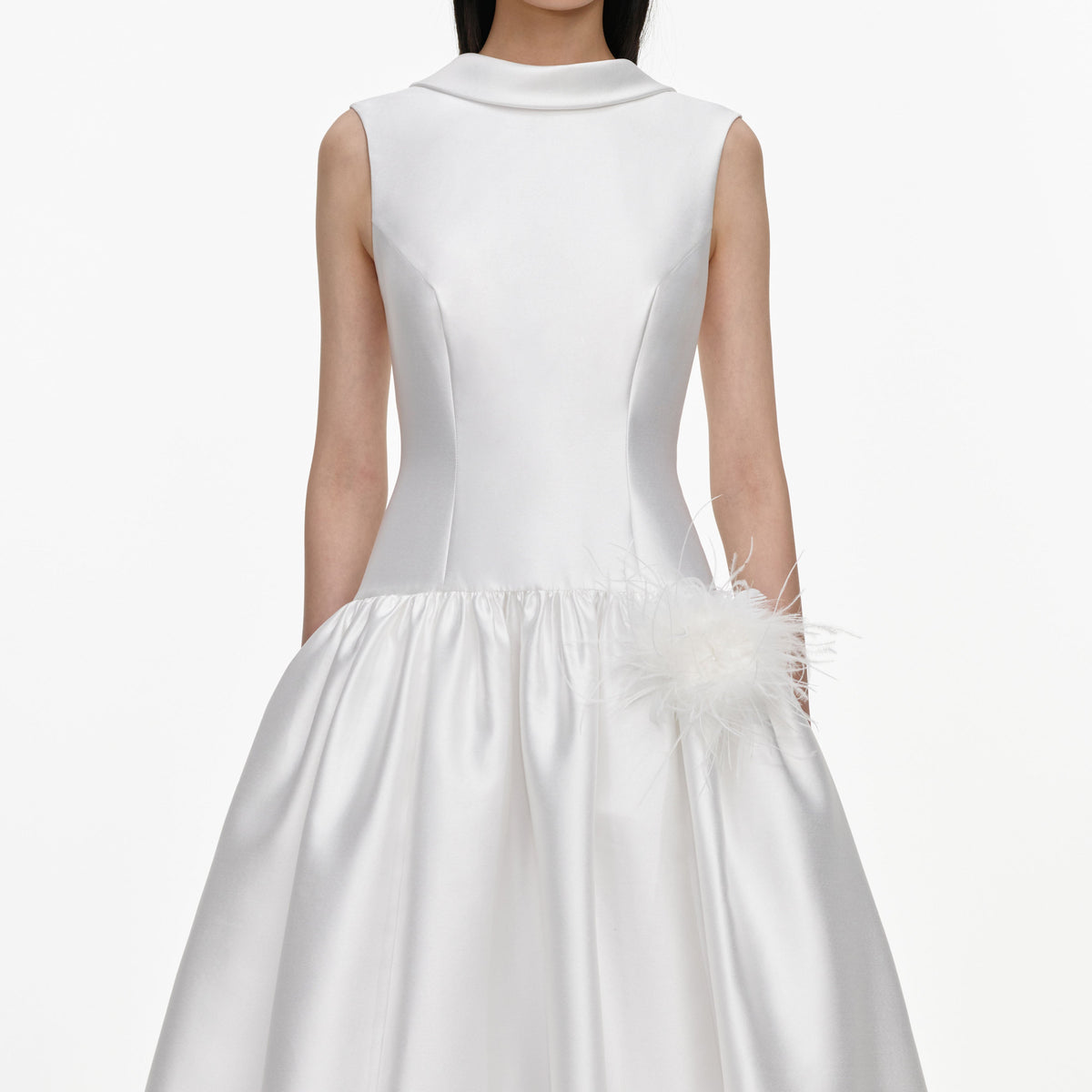 White Taffeta Bubble Hem Midi Dress
