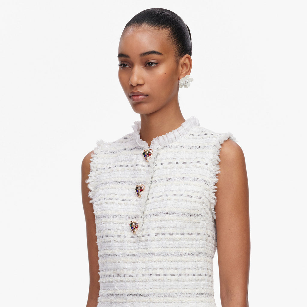 White Boucle Sleeveless Mini Dress