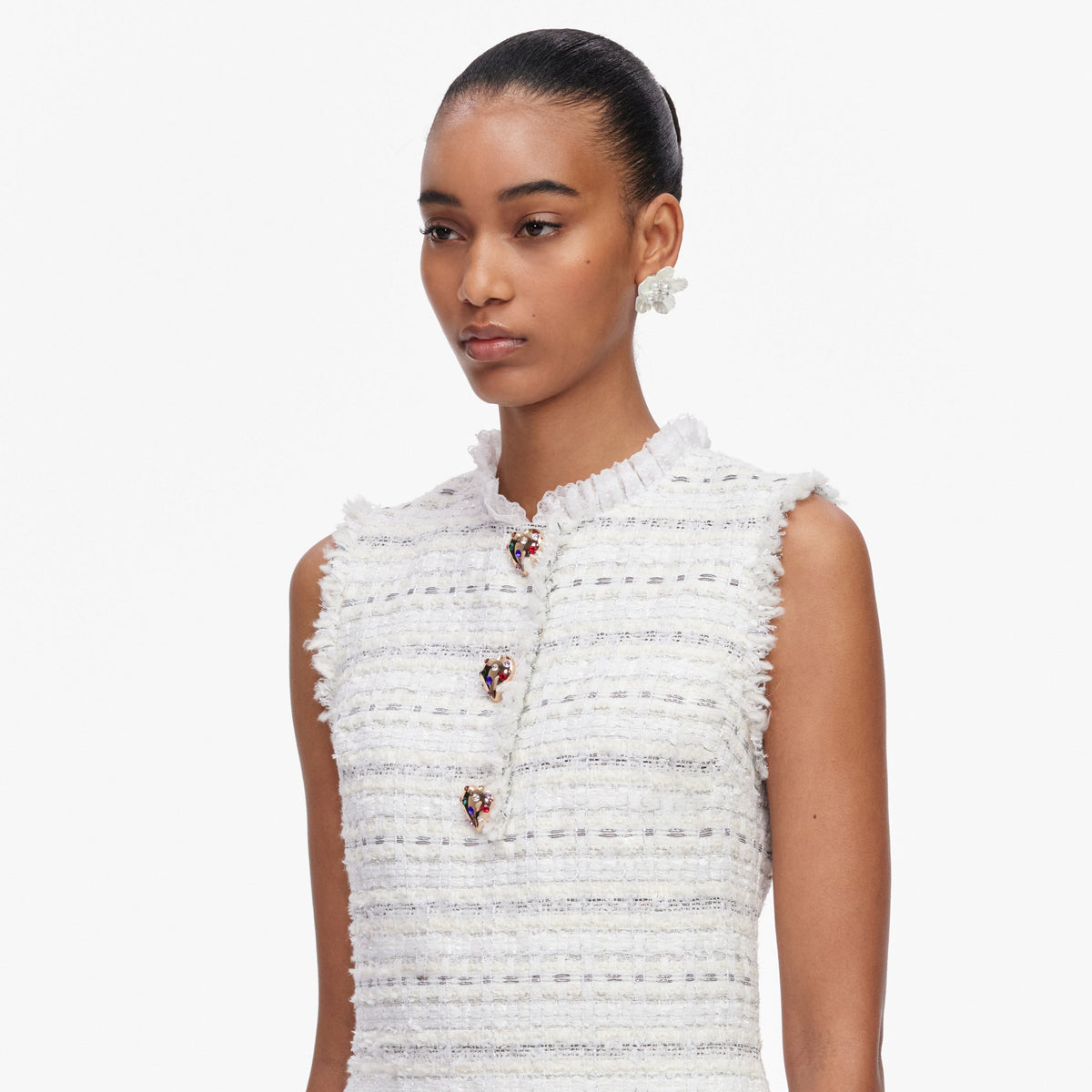 White Boucle Sleeveless Mini Dress