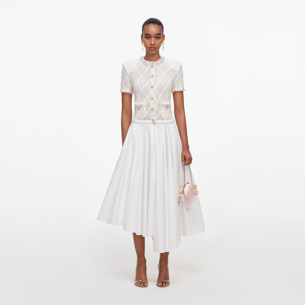 Cream Fringe Knit Cotton Midi Dress