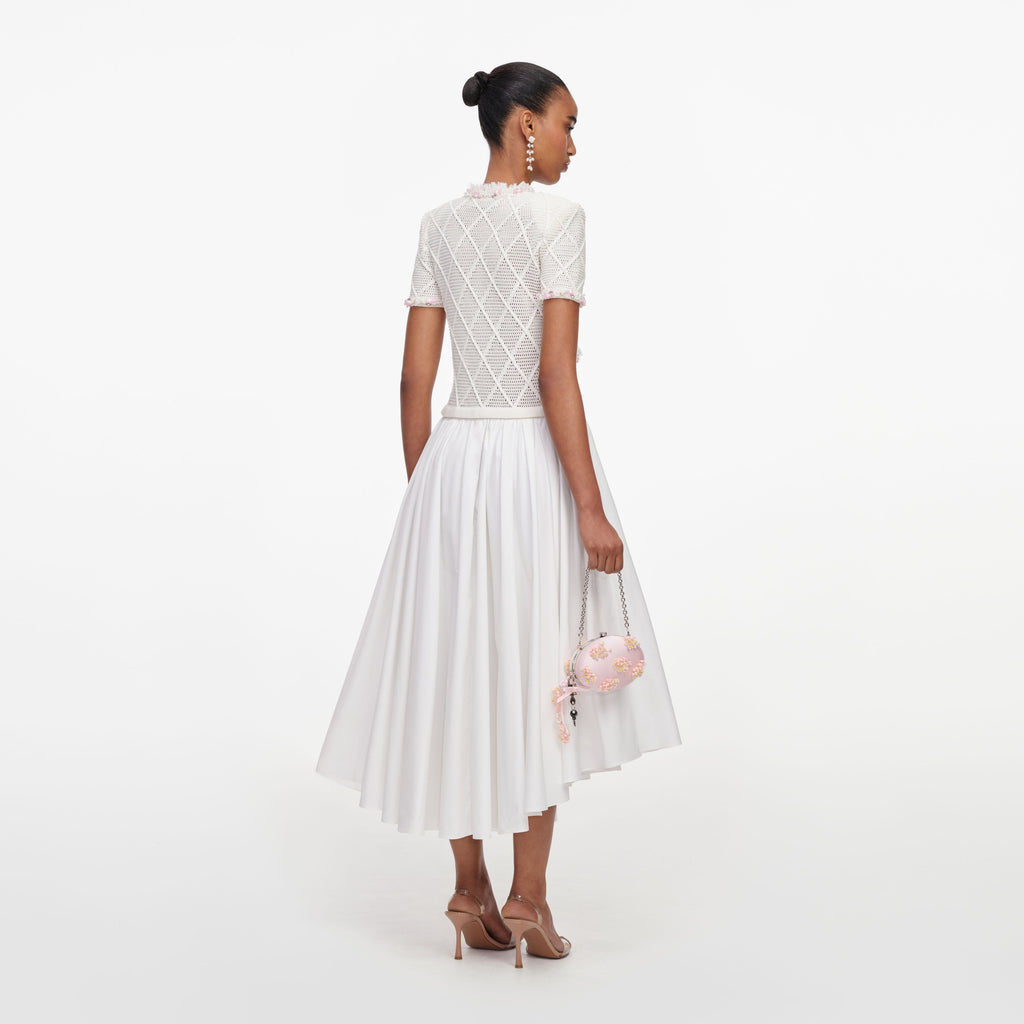 Cream Fringe Knit Cotton Midi Dress