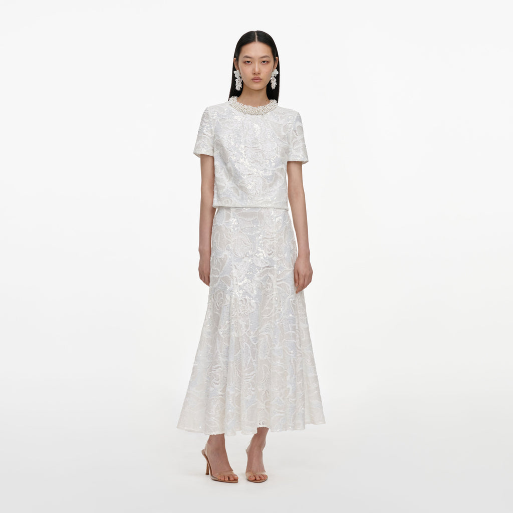 White Sequin Lace Top