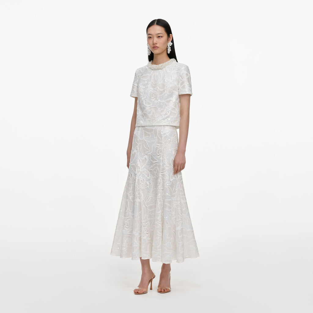 White Sequin Lace Top