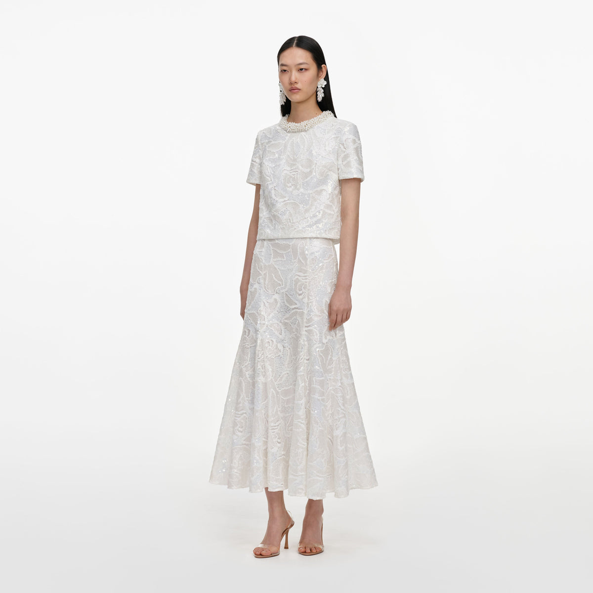 White Sequin Lace Top