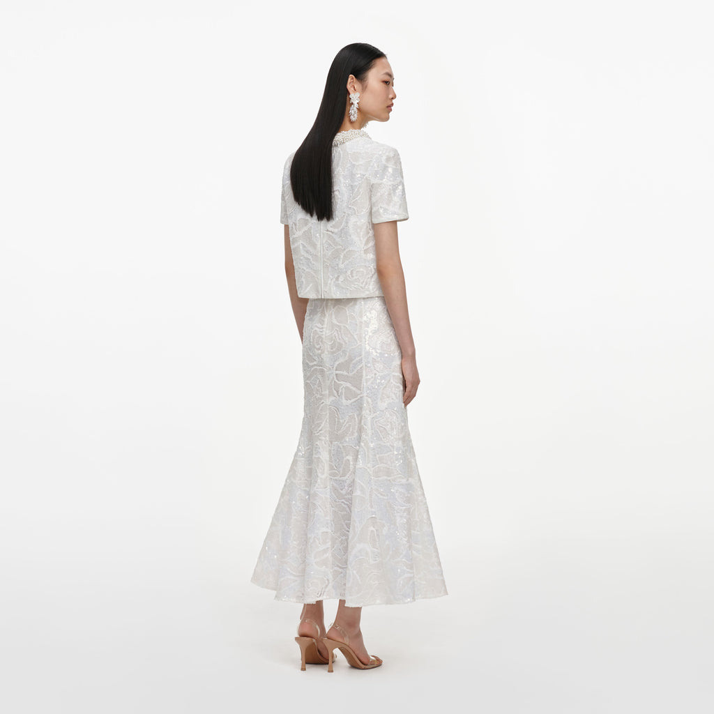 White Sequin Lace Top