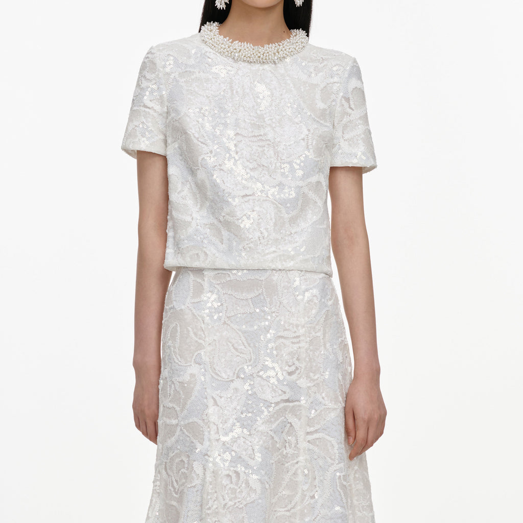 White Sequin Lace Top