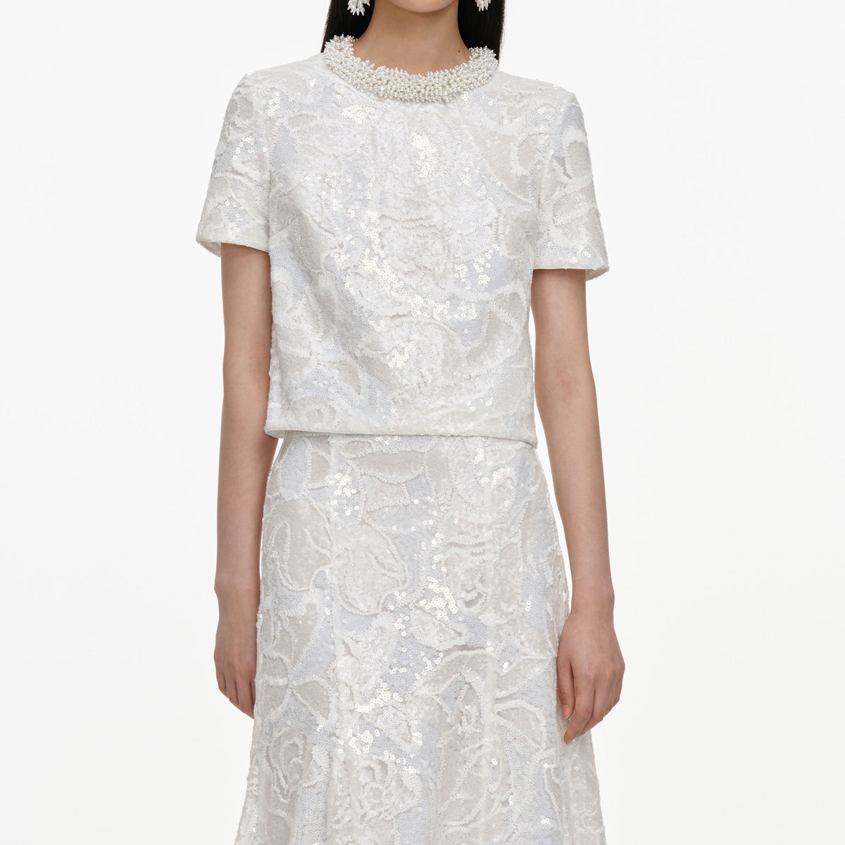 White Sequin Lace Top