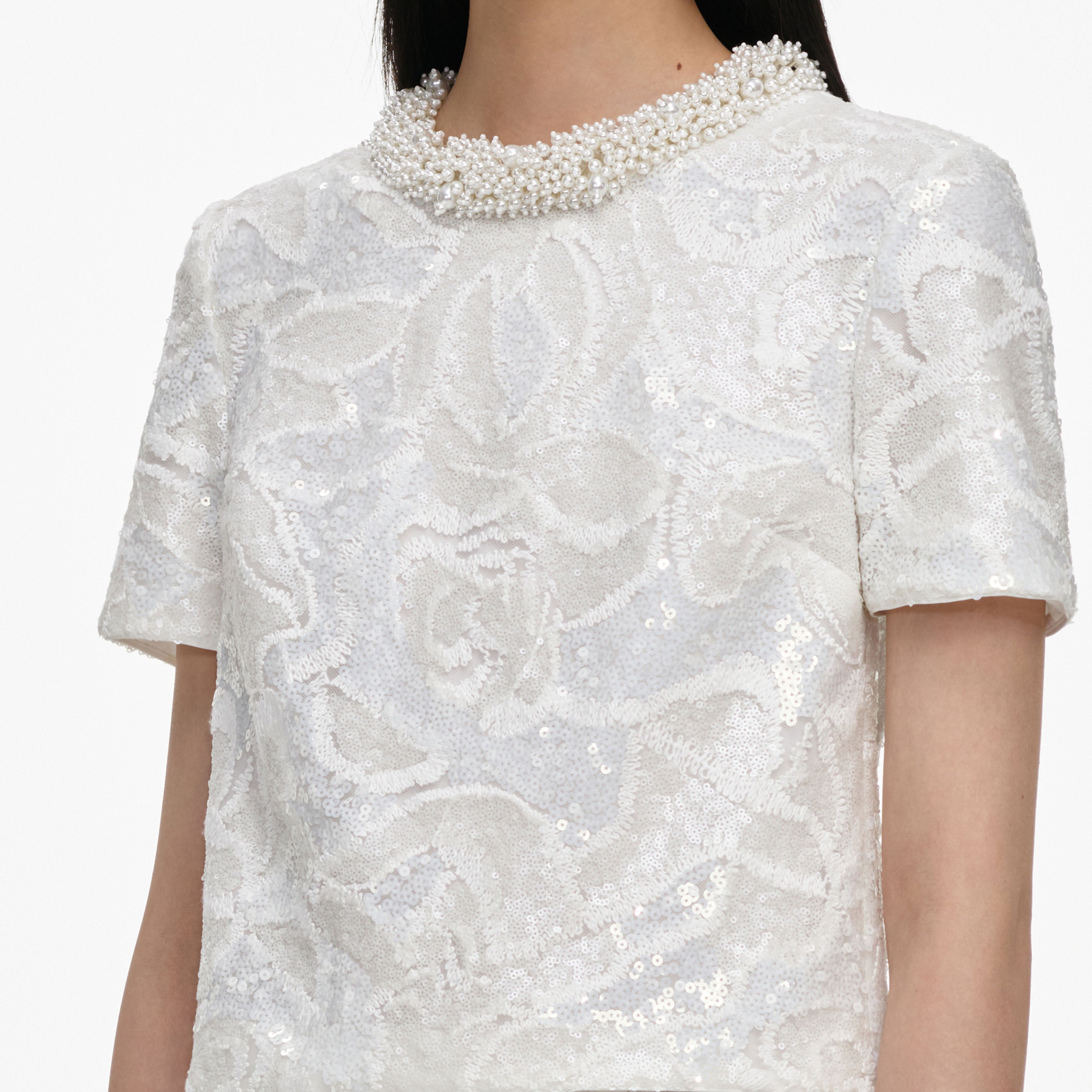 White Sequin Lace Top