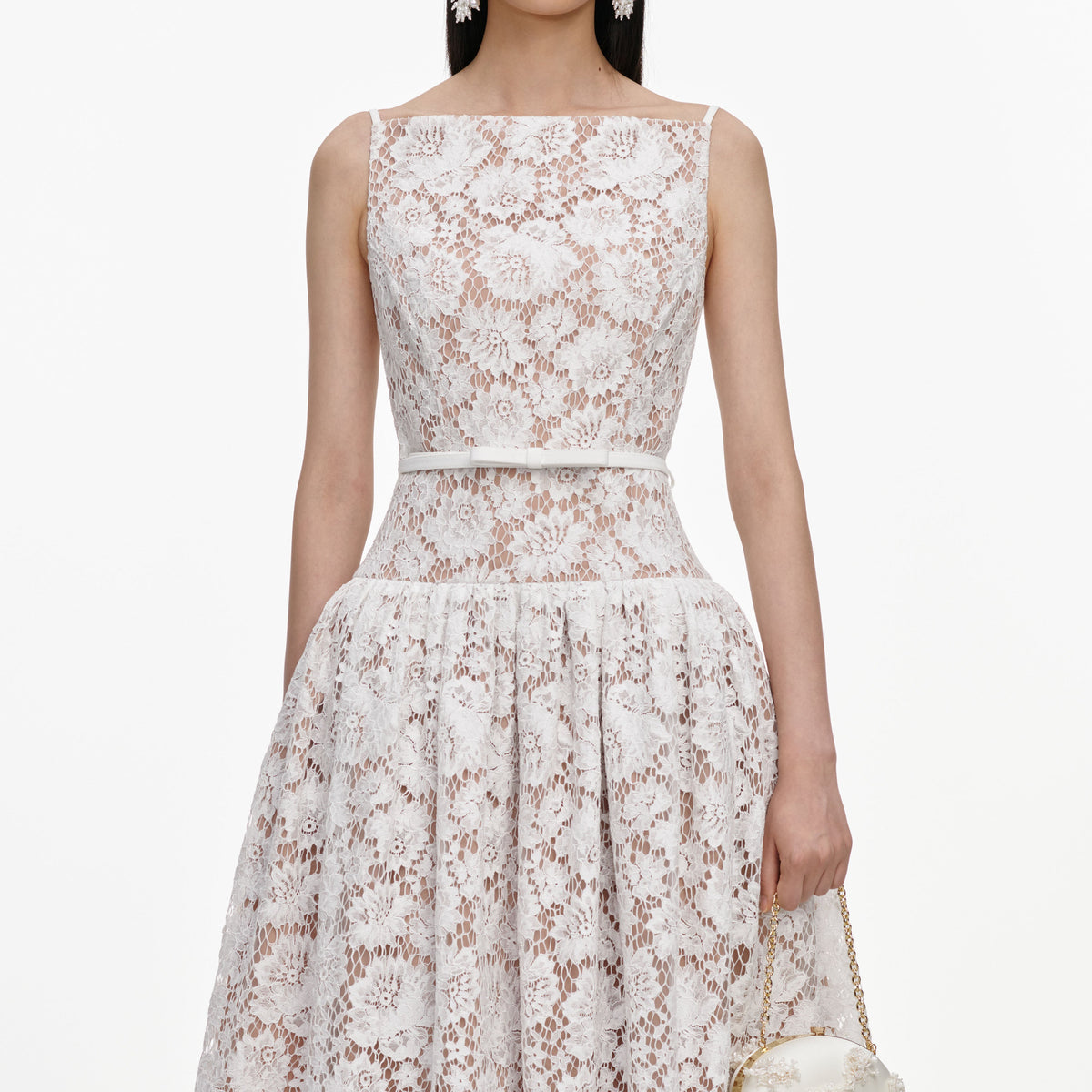 White Lace Flared Midi Dress