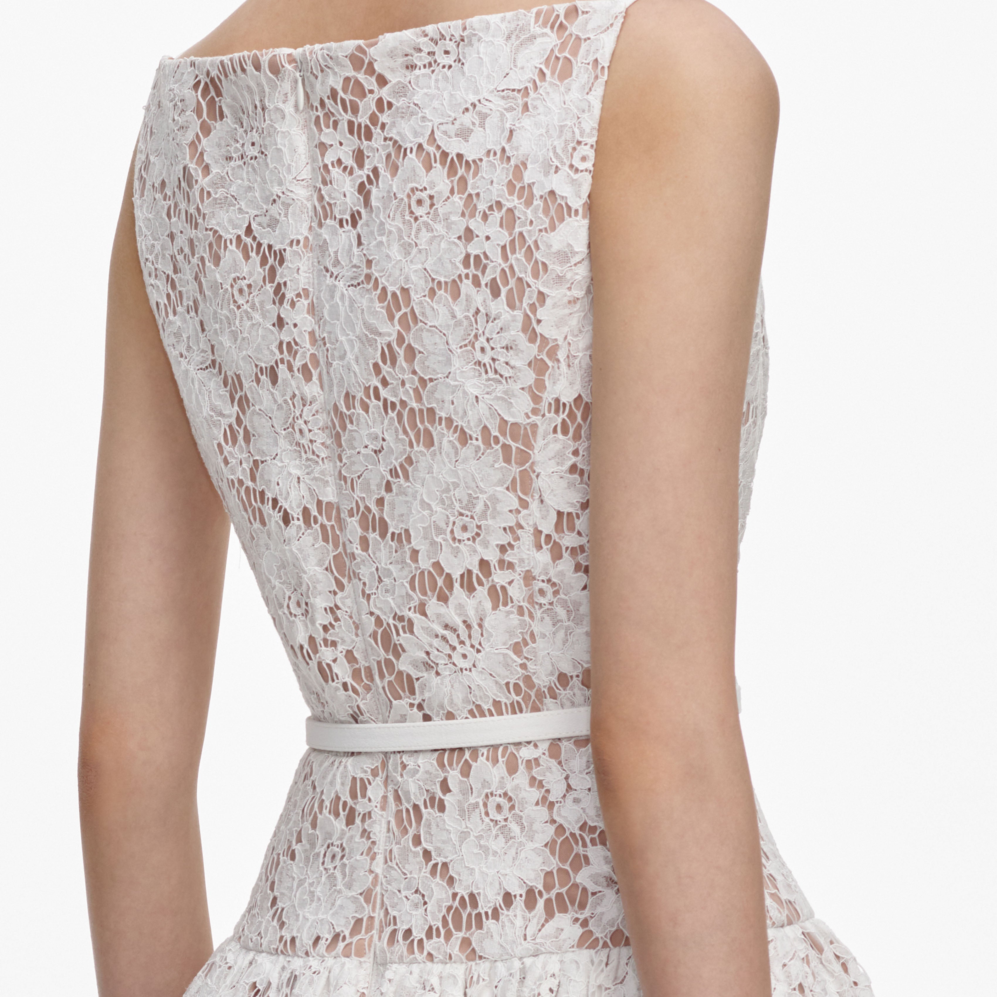 White Lace Flared Midi Dress