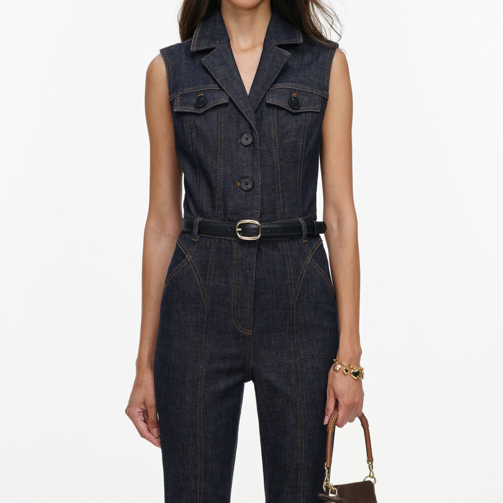 Indigo Belted Denim Jumpsuit