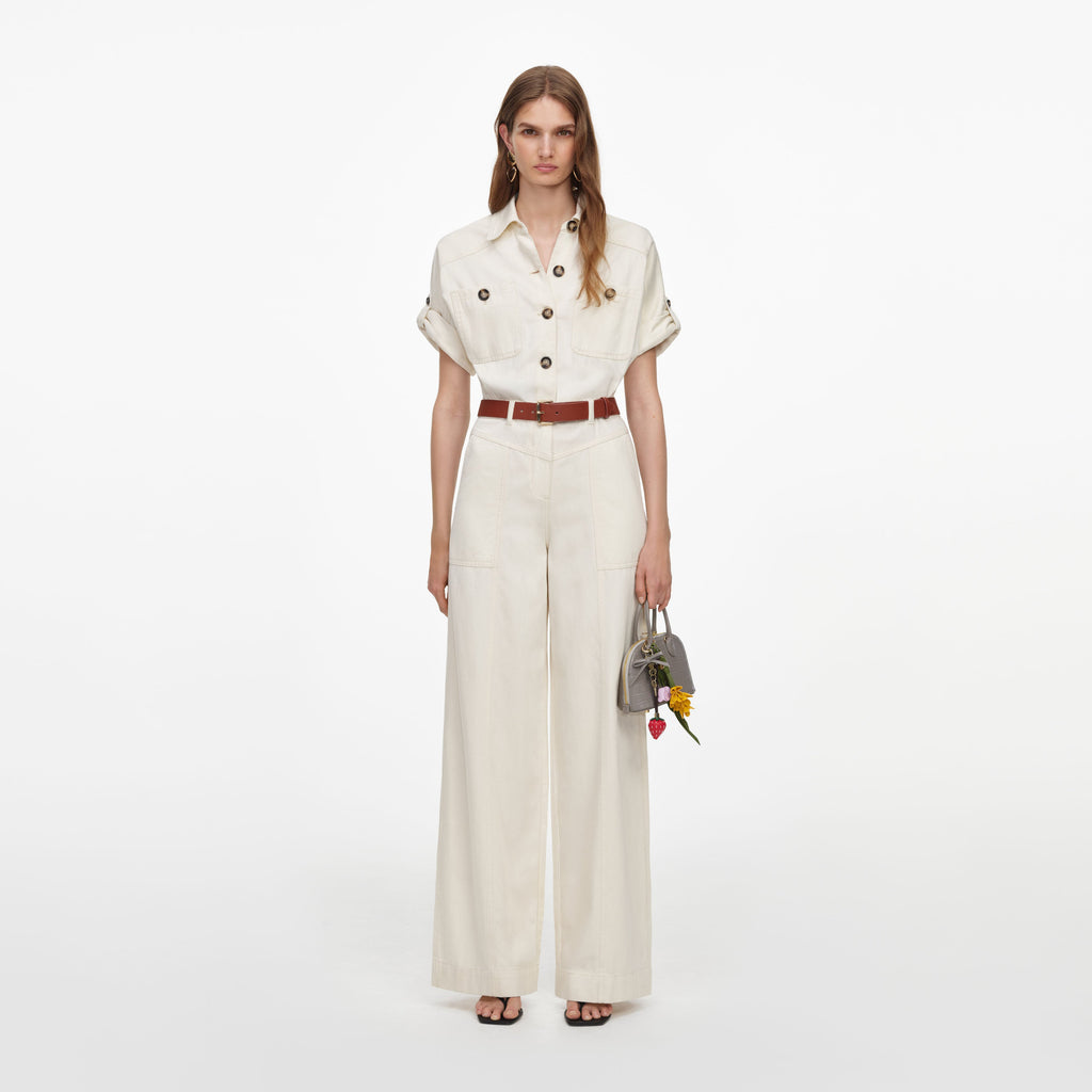 Cream Denim Jumpsuit