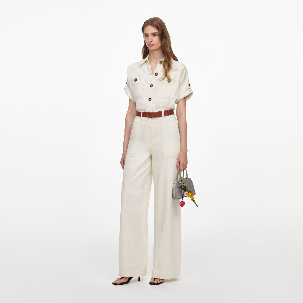 Cream Denim Jumpsuit