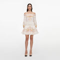 Cream Floral Organza Ruffle Mini Dress