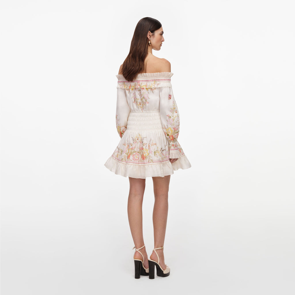 Cream Floral Organza Ruffle Mini Dress