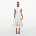 White Floral Linen Blend Midi Dress