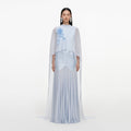 Blue Satin Jersey Cape Maxi Dress