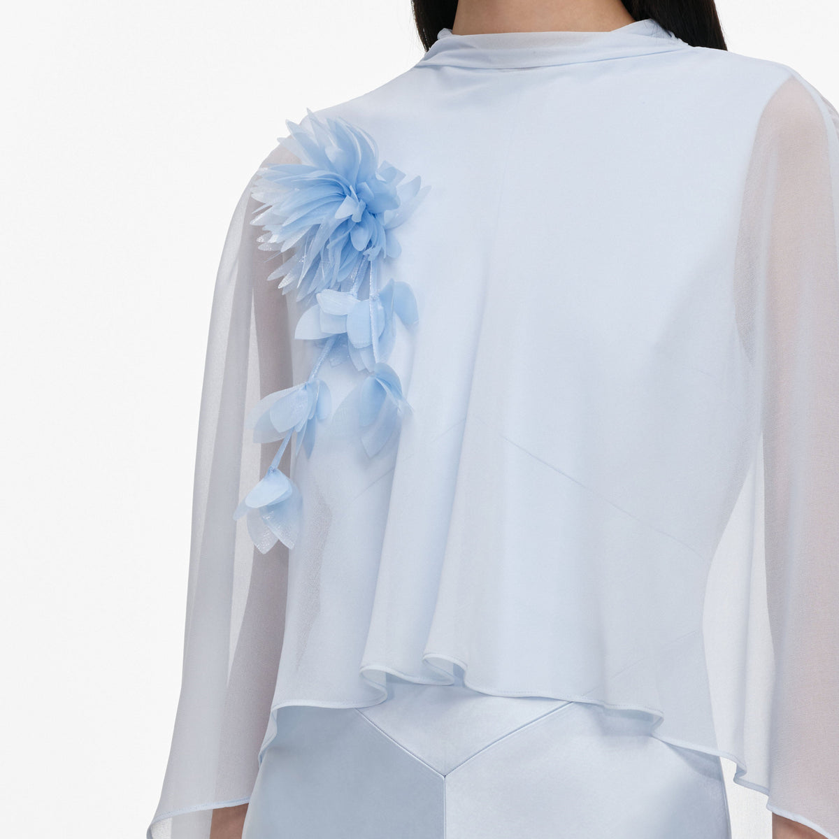 Blue Satin Jersey Cape Maxi Dress