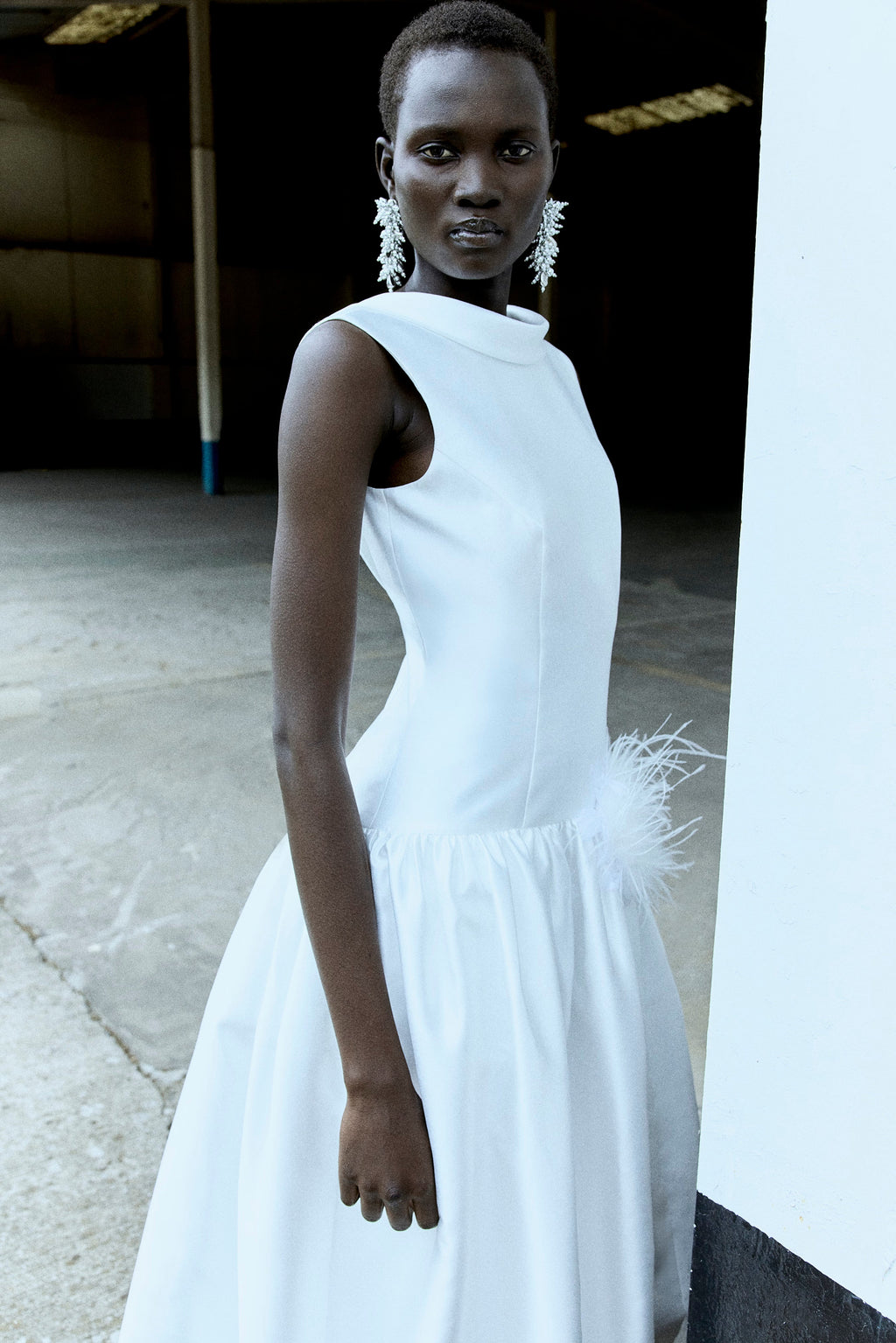 White Taffeta Bubble Hem Midi Dress