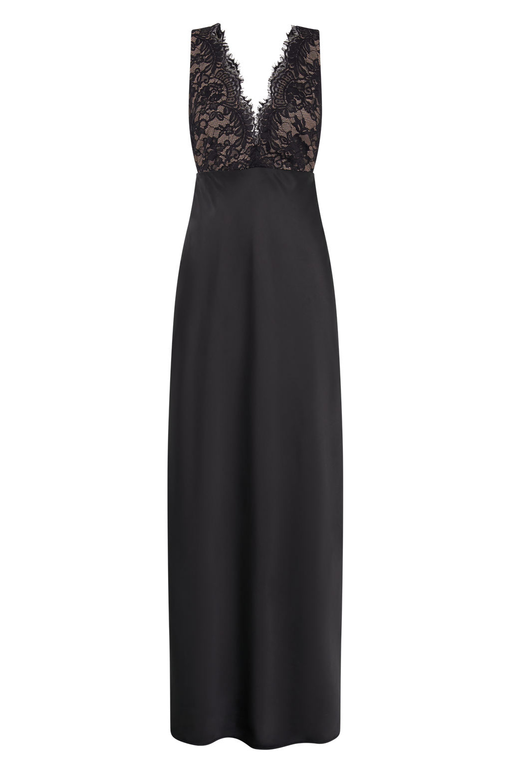 Ricci Satin And Lace Maxi Dress - Black