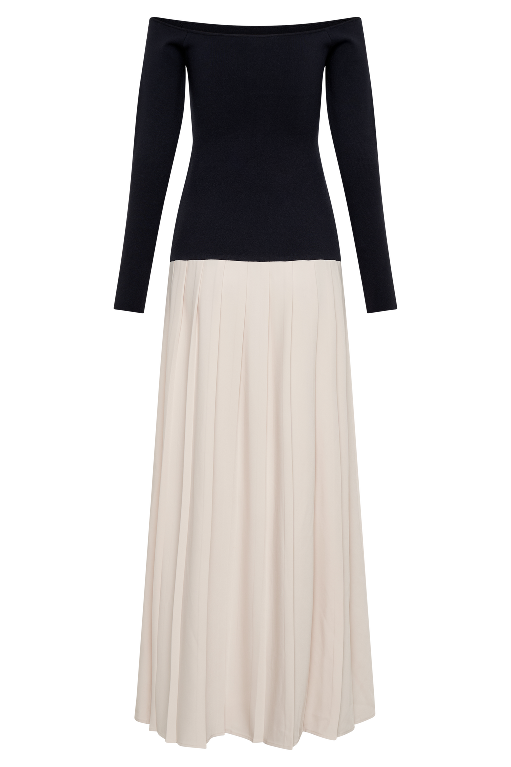 Presley Contrast Knit Off Shoulder Maxi Dress - Navy And Cream