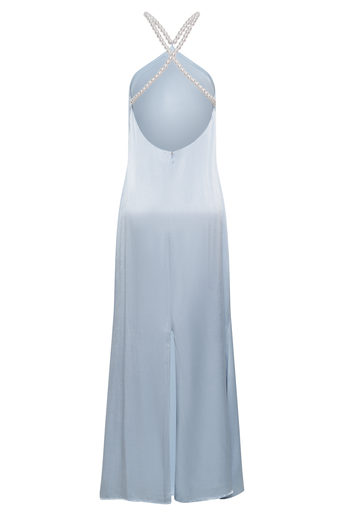 Blanche Satin Pearl Halter Maxi Dress - Cornflower Blue