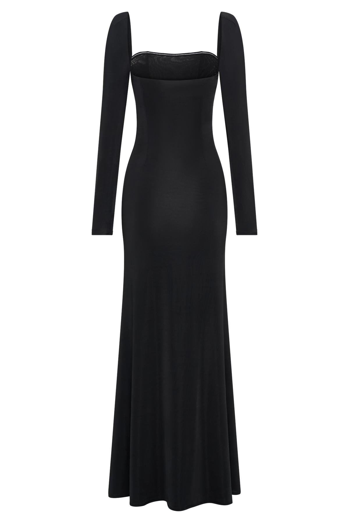 Desirie Slinky Long Sleeve Maxi Dress With Split - Black