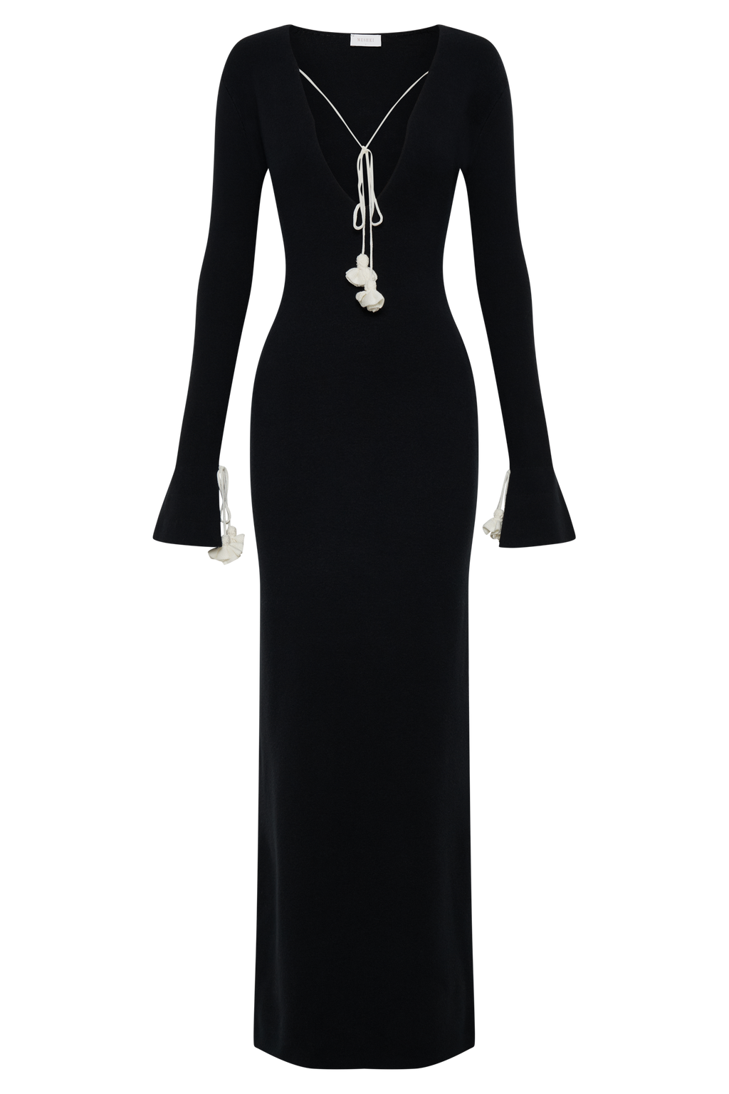 Erica Knit Maxi Dress With Floral Ties - Black And White